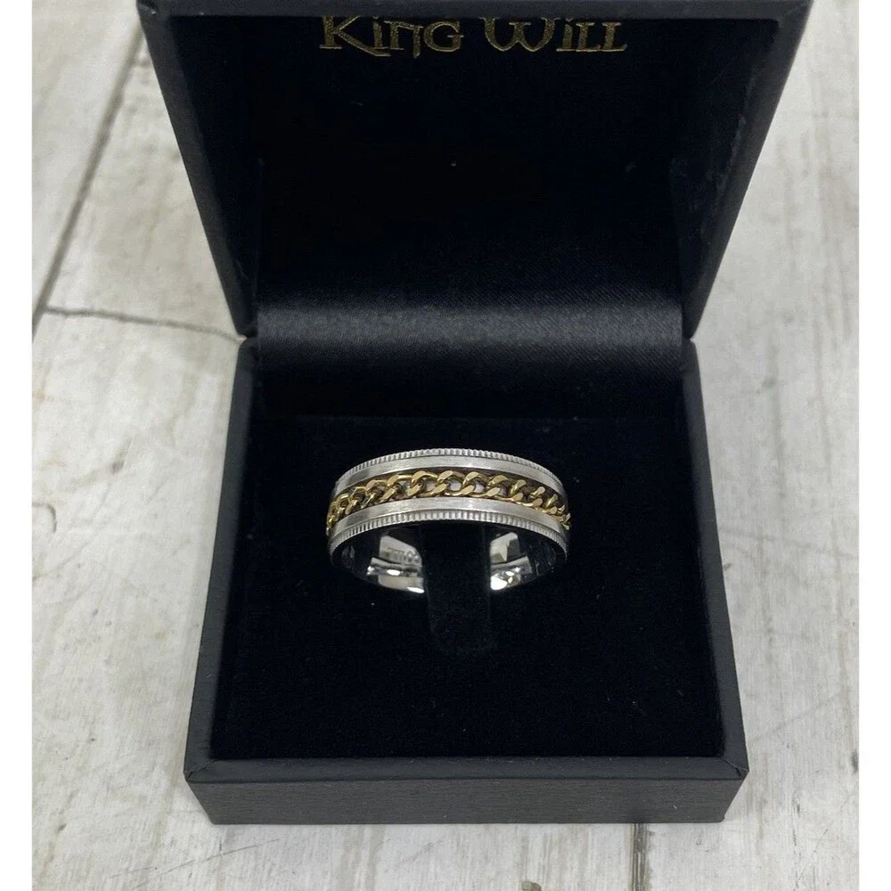 King Will Silver & Gold Tone Intertwine 8mm Spinner Ring sz 13